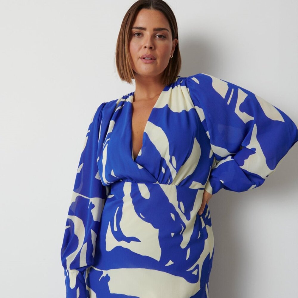Lilianna Backless Balloon Sleeve Printed Dress (UK Size 20)
